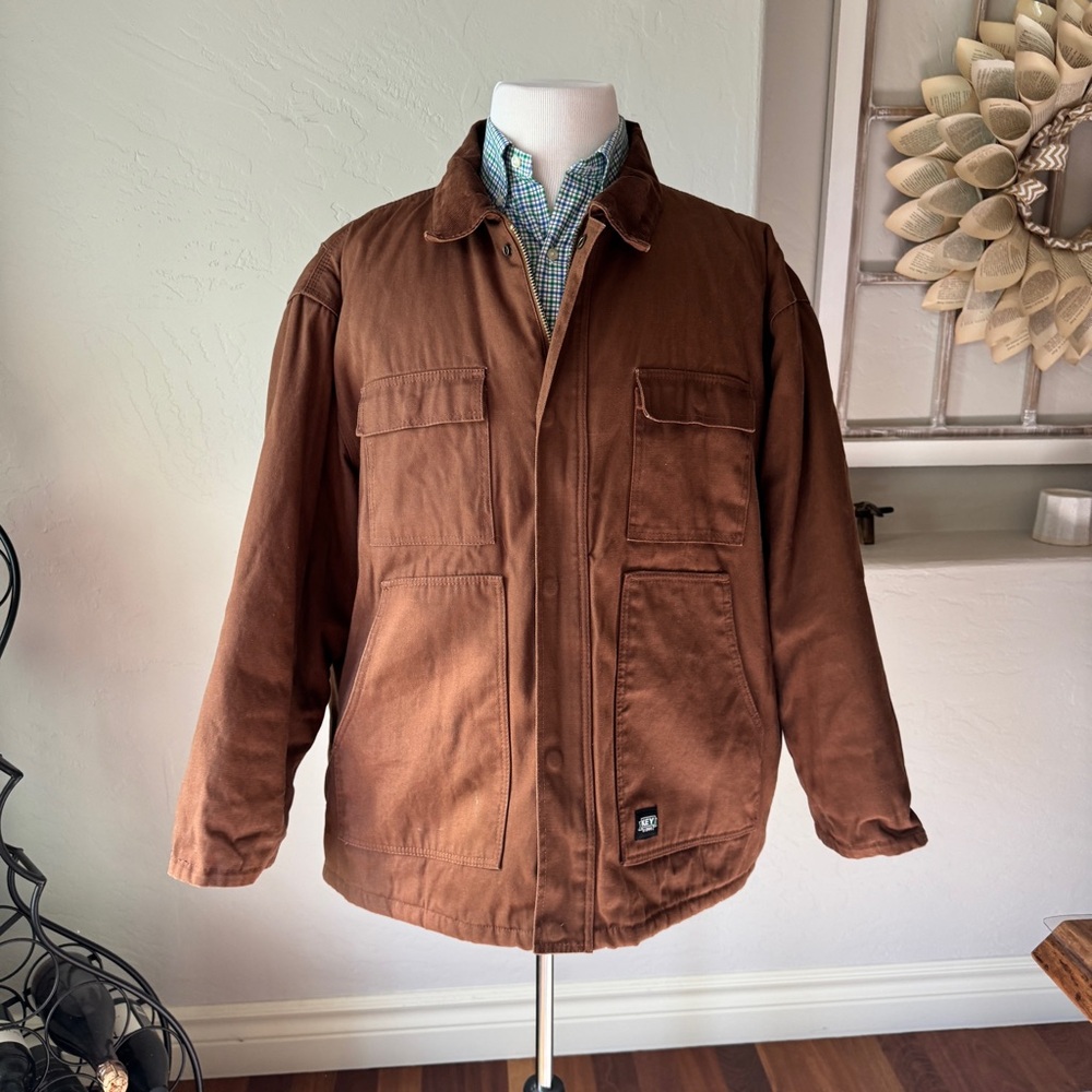 GUC Key Jackets Men's Brown Work Jacket Pockets Quilted Lining Cuffs Size 2XL - Picture 2 of 10